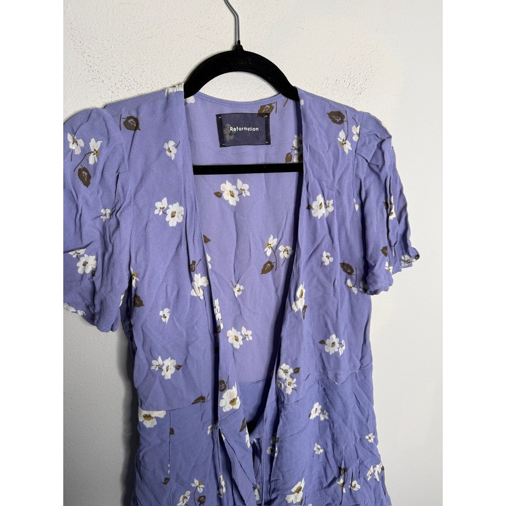 Reformation Adele Purple Floral Wrap Mini Dress Short Sleeve V-Neck Small - Picture 7 of 9